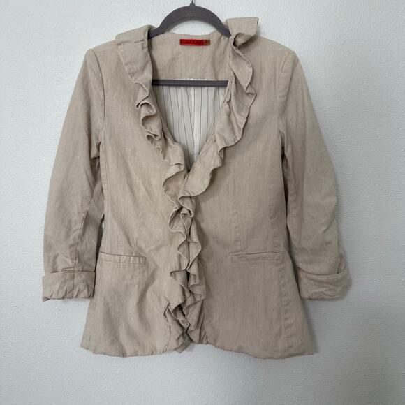 Alice + Olivia Women's Linen Blend Ruffle Blazer Jacket Size Medium - Picture 2 of 16